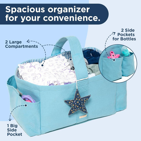 Folkulture Baby Blue Diaper Caddy Organizer with Handle, Boy & Girl Shower Gift Basket, Machine Washable, Portable