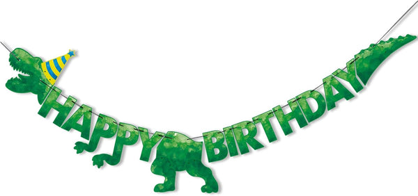 Watercolor Dinosaur HAPPY BIRTHDAY Banner, T-Rex Hanging Wall Decor, Dino Theme Party Supplies for Boys Kids