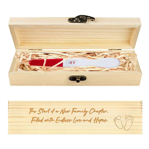 Xtlonbom Pregnancy Test Keepsake Box,Baby Footprints Wooden Pregnancy Test Gift Box Pregnancy Announcement