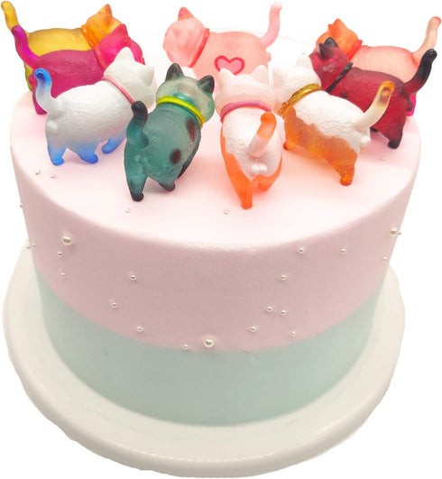 9 Pcs Colorful Cute Miniature Cat Figure Toys - Animal Characters Playset, Cake Topper, Plant, Automobile Decoration