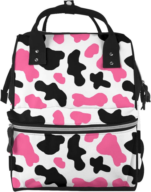 Nevjipu Baby Doll Diaper Bag Backpack - Cute black pink cow print Mommy