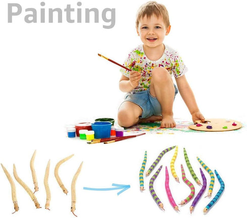 Natural Unfinished Wooden Wiggly Snakes - 12” Flexible Timber Snake for Arts and Crafts - 8 Pcs