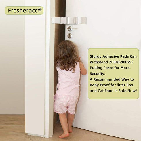Child Proof Door Lock Latch with Adjustable Strap for Cat Room, 2 Packs, Reusable Baby Safety Lock, White