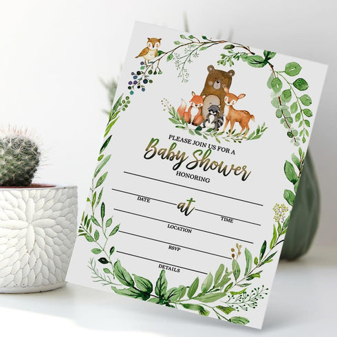 skuhyyg 25 Woodland Baby Shower Invitations with EnvelopesWoodland Diaper Raffle Tickets & Book Request Cards, Woodland