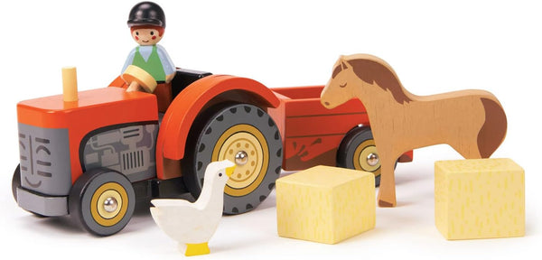 Tender Leaf Toys - Farmyard Tractor - Wooden Tractor Toy with Removeable