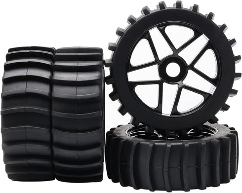 JIUWU 4pcs Beach Desert Snow Tires and Wheels, Hex 17mm, 1:8 RC Off Road Buggy Baja