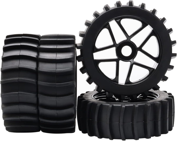 JIUWU 4pcs Beach Desert Snow Tires and Wheels, Hex 17mm, 1:8 RC Off Road Buggy Baja
