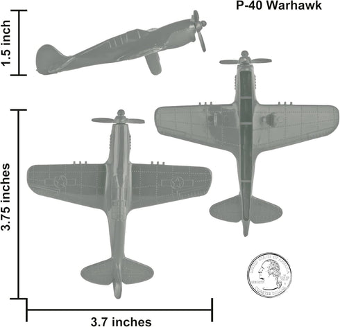 Tim Mee Toy TimMee WW2 9pc Fighter Ace Planes - Gray Plastic Army Men Airplanes USA Made