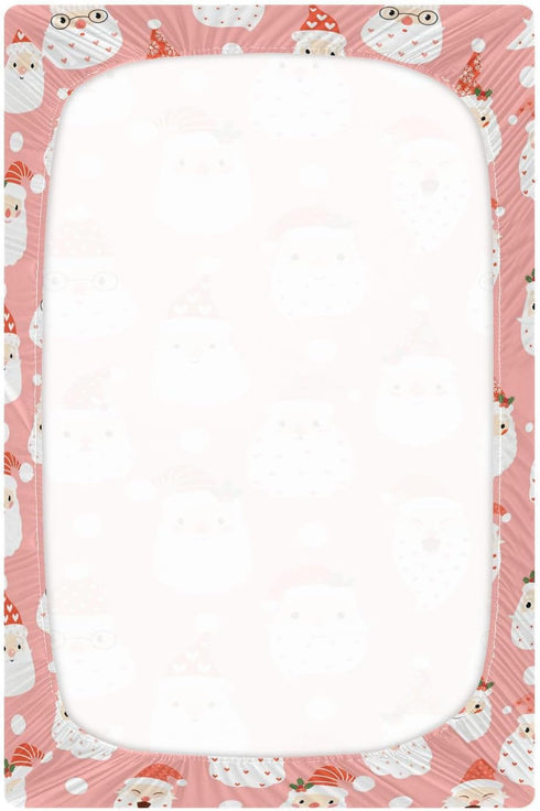 Mazeann 52" 28" 9" Santa Pink Christmas Crib Sheets Soft Breathable Fitted Baby Crib Sheets Mattress Cover for Girl