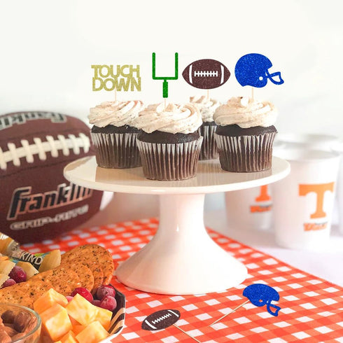 24 Pieces Football Theme Glitter Cupcake Topper, Cake Picks Decoration for Baby Shower Birthday Party