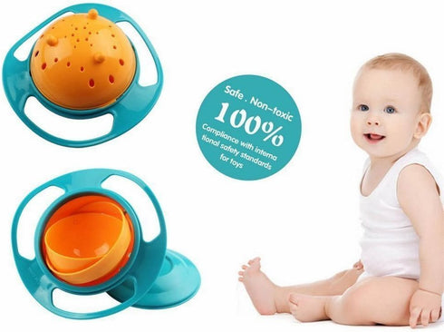 Berry President Magic Bowl, 360 Degree Rotation Spill Resistant Gyro Bowl with Lid for Toddler Kids (Pink+Blue+Green)