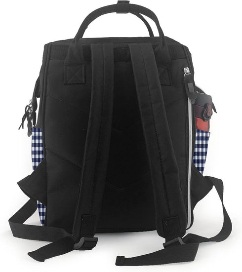 Qewfoju 1 Backpack Navy blue Gingham Pattern Diaper Bag Multifunctional Baby Bags for Baby Girls & Boys Large Capacity