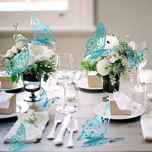 Cheerland 48 Pcs 3D Teal Blue Butterfly Wall Stickers, Removable Metallic Room Decals for Nursery & Party Decorations