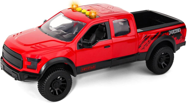 Red Pickup Truck Toy with Lights and Sound Effects, Featuring Doors That