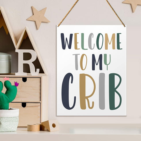 QVUXZ 7.87x10.23 inches, Wood Decorative Sign, Welcome to My Crib, Nursery Kids Son Room Playroom Decor, Size Gift