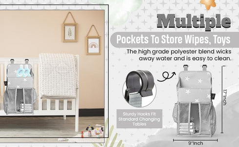 Star Pattern Diaper Caddy and Nursery Organizer for Newborn Baby Essentials, Hang on Crib, Baby Bed. Changing Table