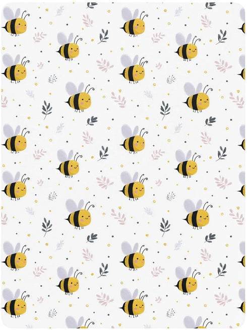 miaozhen 1 Pack 52x28 Cotton Crib Sheets for Baby Boys Girls Soft Stretchy Cute Cartoon Creature Bee White Newborns