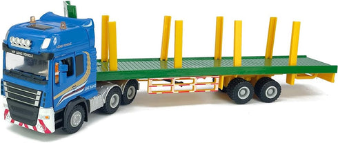 2 1 Playset Timber Transport Truck Log Trailer with Loading Wood Grab Logging Flatbed Truck Toy Carrier Semi Tow Trucks