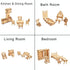 BOHS 34-Piece Dollhouse Furniture Set, Laser Cut Wooden 3D Puzzles for Miniature Doll House DIY Models