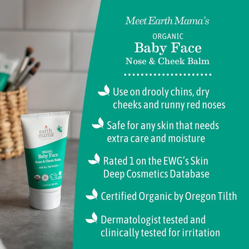 Earth Mama Organic Baby Face Nose & Cheek Balm, Moisturizer with Calendula Oil, 2-Fluid Ounce