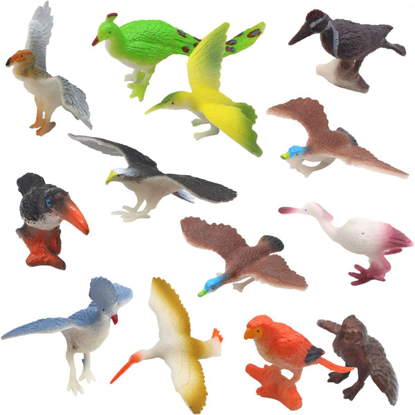 Animal Assorted Mini Plastic Figures Toy Set, Educational Party Cake Topper, Goody Bag Filler (12pcs Bird)