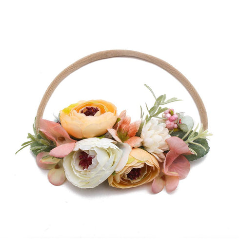 Baby Girl Floral Headbands, 3pcs Nylon Handmade Flower Crown Elastic Hairband for Newborn Toddler Hair Accessories
