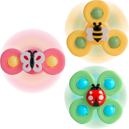 3PCS Suction Cup Spinner Toys for Babies, Sensory Bath Toys for 6-18 Months, Travel Essential for 1-3 Year Olds