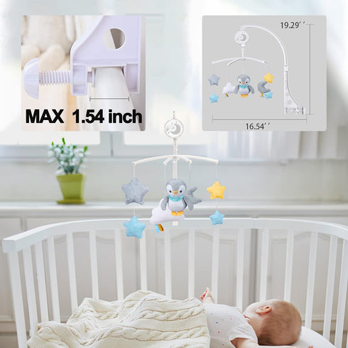 TuiVeSafu Baby Musical Mobile with Lullabies Music Box, Rotating Penguin Mobile Soother Crib Toy, Gift for Baby Nursery