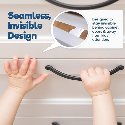 Upgraded Invisible Baby Proofing Cabinet Latch Locks - 10 Pack, No Drilling Required, Works with Most Cabinets