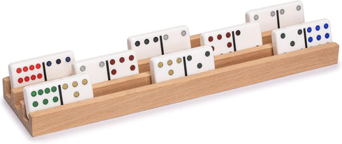 (10-Inch) Set 4 Yellow Mountain Imports Premium Beechwood Domino Racks/Trays - of - Domino Holders for Mexican Train