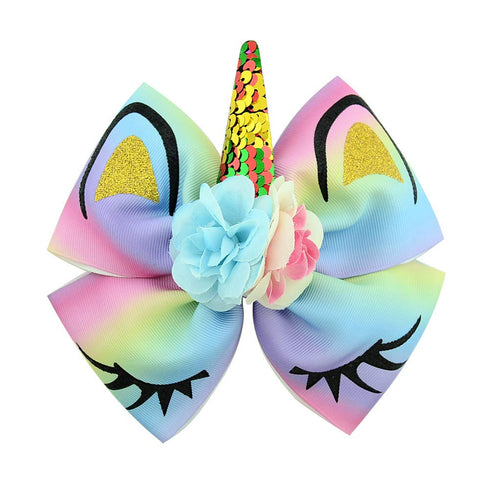 Girls Unicorn Hair Bows with Alligator Clips, Cheer Bows Hair Accessories for Kids, 6 Packs