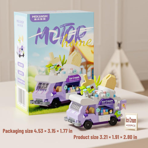 Jollcnoia Set Ice Cream Truck Mini Gourmet Travel RV Car Micro Building Toy Little Cute Truck Mobile Van Stand Fun
