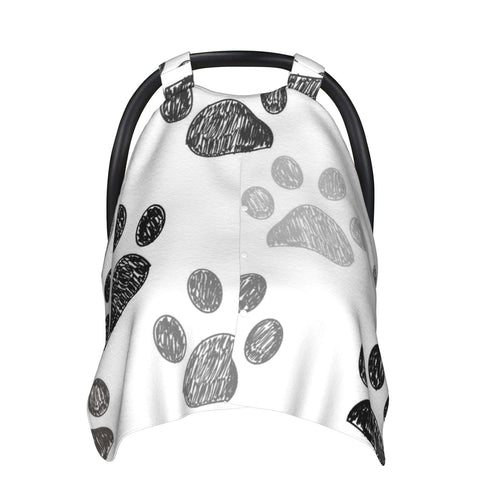 Zhbvncp Dog Paw Print Black White Baby Car Seat Cover & Breastfeeding Nursing Cover - Breathable Stretch Fabric