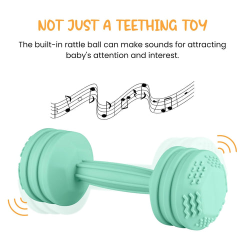 Baby Dumbbell Toy - Silicone Dumbbell Teether Toys Weight Rattle Sensory Toy for Babies - Great Gift for Baby and Toddler Girls or Boys (Mint)
