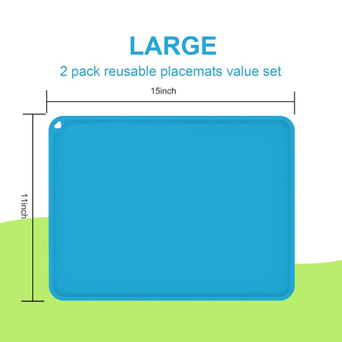 Silicone Kids Placemats, Non-Slip Silicon Placemats for Toddlers, Kids Portable Dining Table Placemat, 2 Pack,
