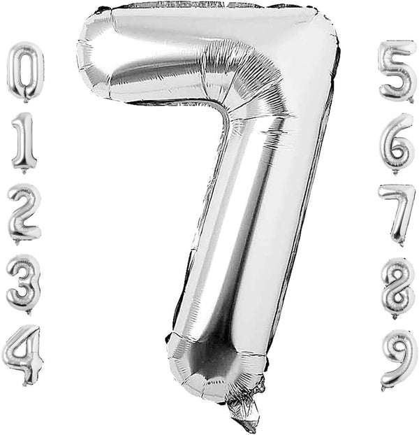 40 Inch Large Silver Number 7 Balloon, Jumbo Mylar Foil Helium Balloons for Birthday Party Decorations
