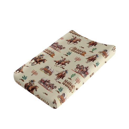 Ultra Soft Stretchy Western Cowboy Horse Changing Pad Covers for Girls Boys, Breathable Diaper Change Table Sheets