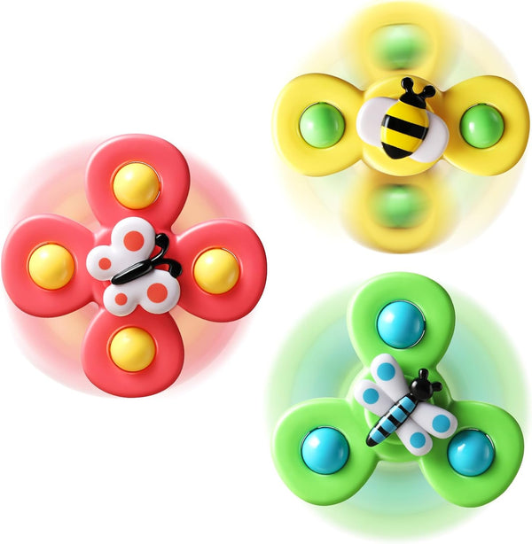 ALASOU 3PCS Suction Cup Spinner Toys for 1 Year Old - Spinning Tops Bath Toys for Kids Ages 1-3