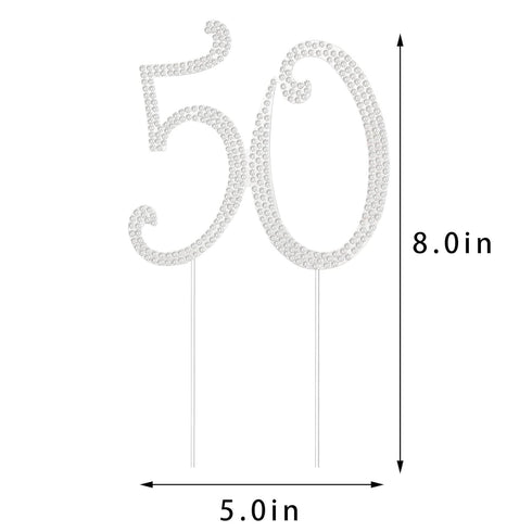 50 Cake Topper 50th Anniversary Birthday Wedding Diamond Cake Decoration for Women, Silver