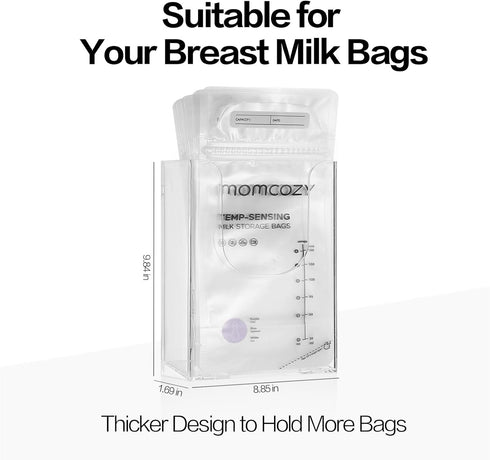 Space Saving 4" Wide Breastmilk Storage Bag Organizer for New Moms, Empty Container for Fridge, Holder with Mount