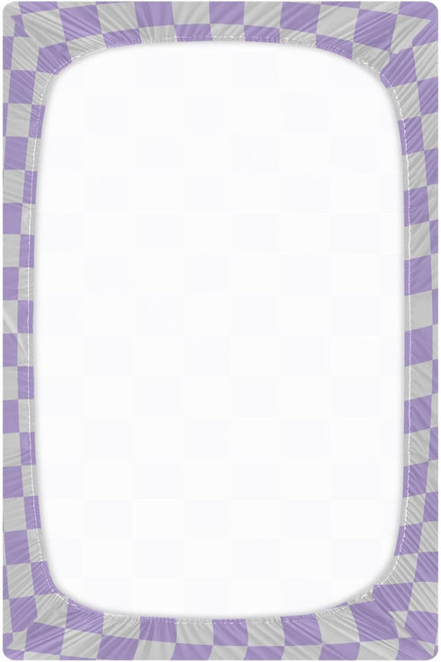 Pigsaly 27x39 Inch Crib Sheets Purple Gray Checkered Baby Sheet for Standard Crib Mattress Boys Girls Toddler Bed