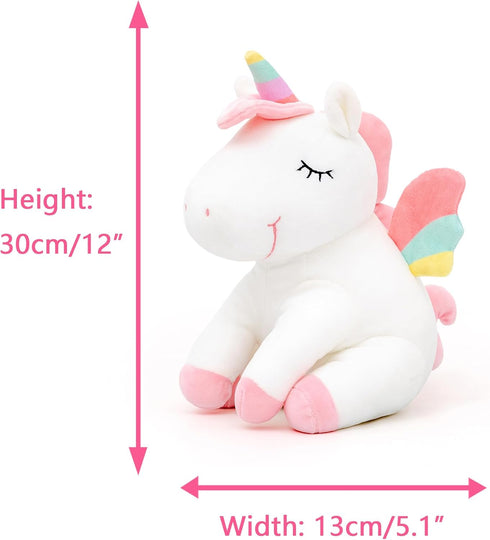 Lazada Unicorn Stuffed Animal Plush Toy - 12 Inches White with Rainbow Wings, Perfect Gift for Girls