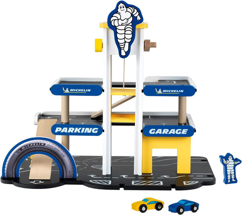 Theo Klein Michelin Car Service Mechanic Station Kids Wooden Toy Playset with 1 Play Car and Accessories