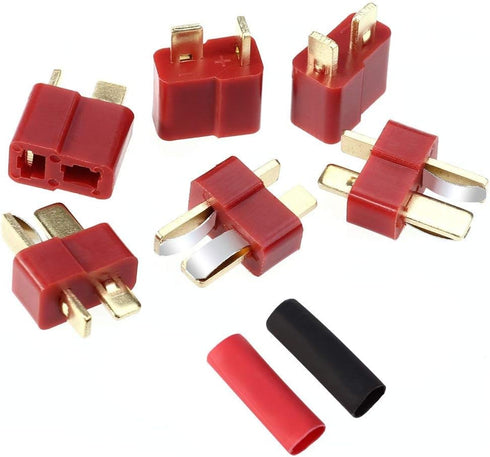 10 Pairs T Plug Connectors Male and Female with 20pcs Shrink Tubing for RC LiPo Battery