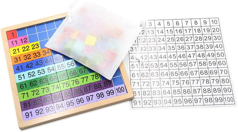 Wooden Math Learning Board Toy, Montessori 1-100 Consecutive Numbers Educational Game for Kids with Storage Bag