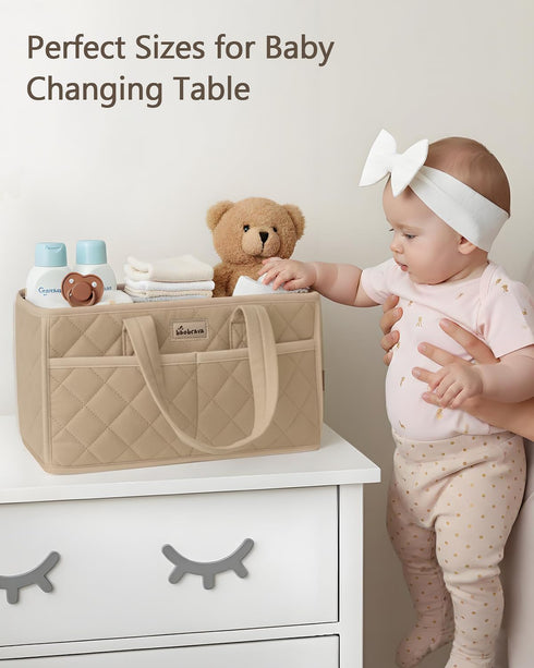 3 &4 Diaper Caddy Organizer For Changing Table,Dutch Velvet Baby Diaper Caddy With Removable Compartments Side