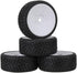 Mxfans White Plastic Smooth Flat Disc Wheel Rims + Striped Pattern Rubber Tires for RC 1:10 Racing Car (Set of 4)