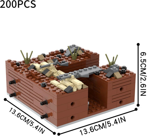 WW2 Battlefield Right Corner Military Block Set(200PCS).Military Building Block Set Can Freely Build Battle Scenes.