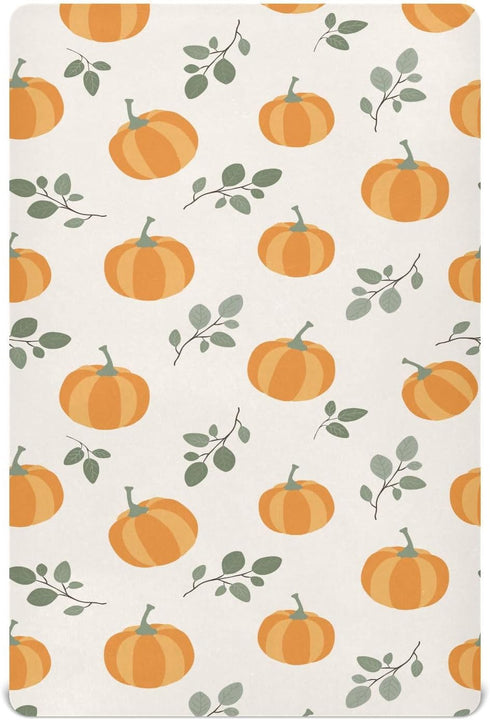 KICPOAY Fitted Crib Sheets Halloween Pumpkin Fall Orange Stretchy Portable Playard Sheets for