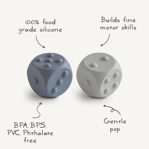 mushie Silicone Dice Press Toy, Baby Sensory Play for 10+ Months (Cambridge Blue/Shifting Sand)